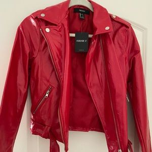 FOREVER 21 SHINY FAUX LEATHER RED JACKET